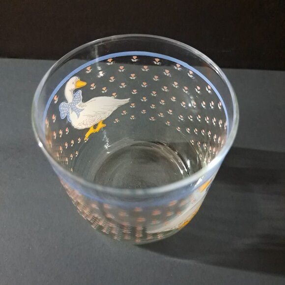 Libbey Country Goose Glass Tumbler 1980s Blue Bow Tulips 3 3/8" Vintage USA - Picture 8 of 14